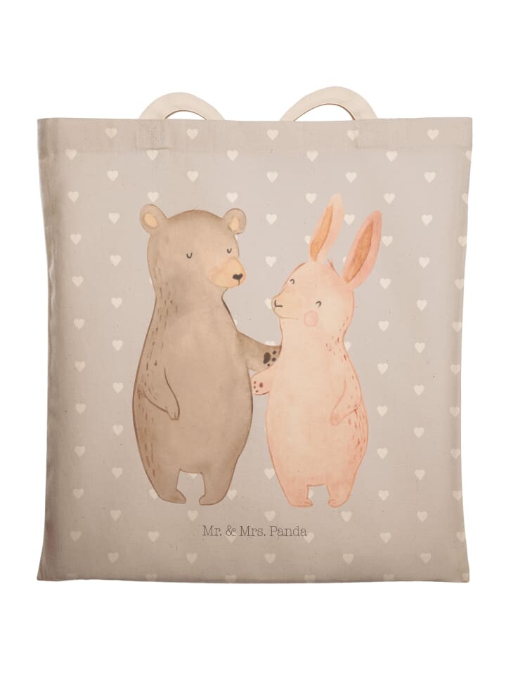 

Шоппер Mr. & Mrs. Panda Einkaufstasche Bär und Hase Umarmen ohne Spruch, цвет Grau Pastell