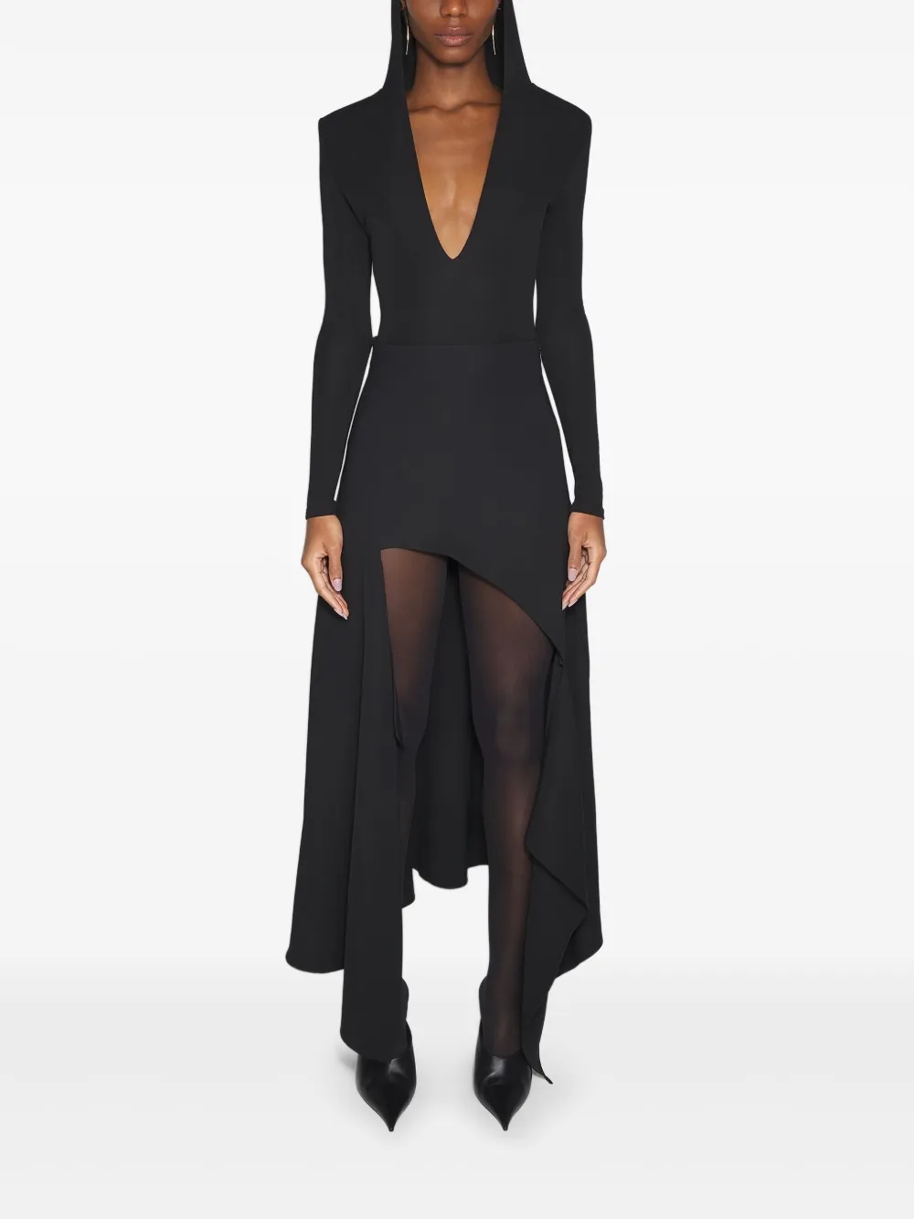 

Боди асимметричного кроя с капюшоном Mugler, черный