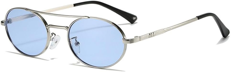 

Овальные металлические солнцезащитные очки с двойной перемычкой в ​​стиле панк с защитой от УФ-излучения UV400 для мужчин и женщин, для занятий спортом на открытом воздухе и путешествий UYPTK, Silver Blue