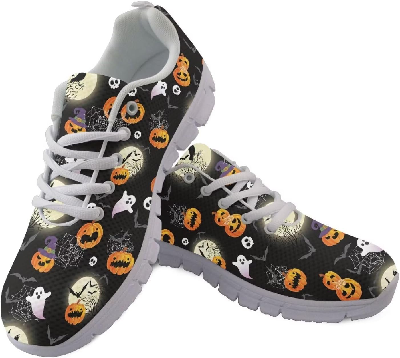 

Мужские беговые кроссовки GIFTPUZZ Halloween с сетчатой тканью, легкие и дышащие, размеры 38-48, Ghosts Pumpkins Webs