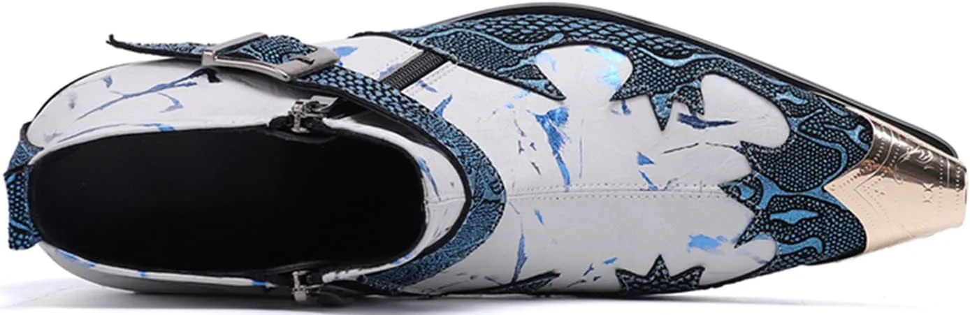 

Мужские ботинки челси Santimon, кожаные, двухцветные, с металлическим носком, пряжкой и молнией, синие