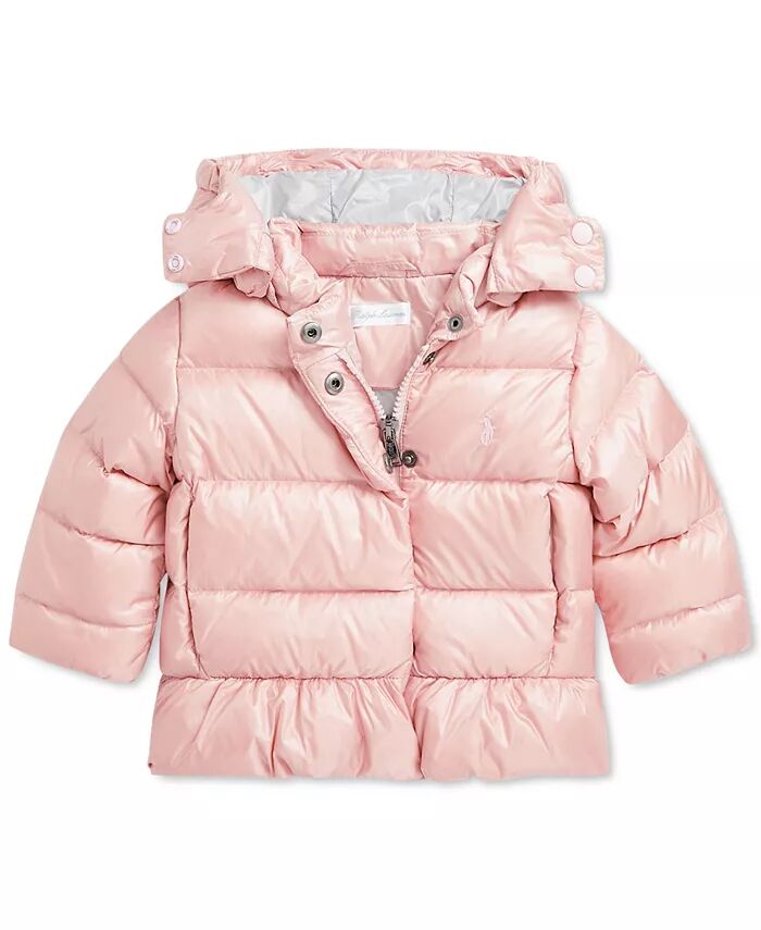 

Детское металлическое пальто-бомбер с баской Polo Ralph Lauren, розовый