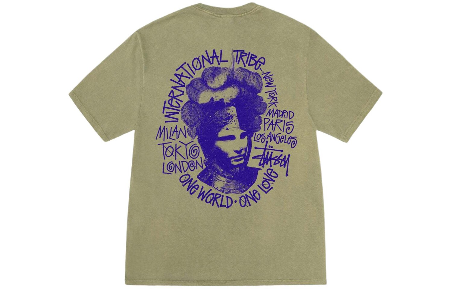SS24 Camelot пигментная окрашенная футболка черная Stussy, оливково-зеленый — фото 3