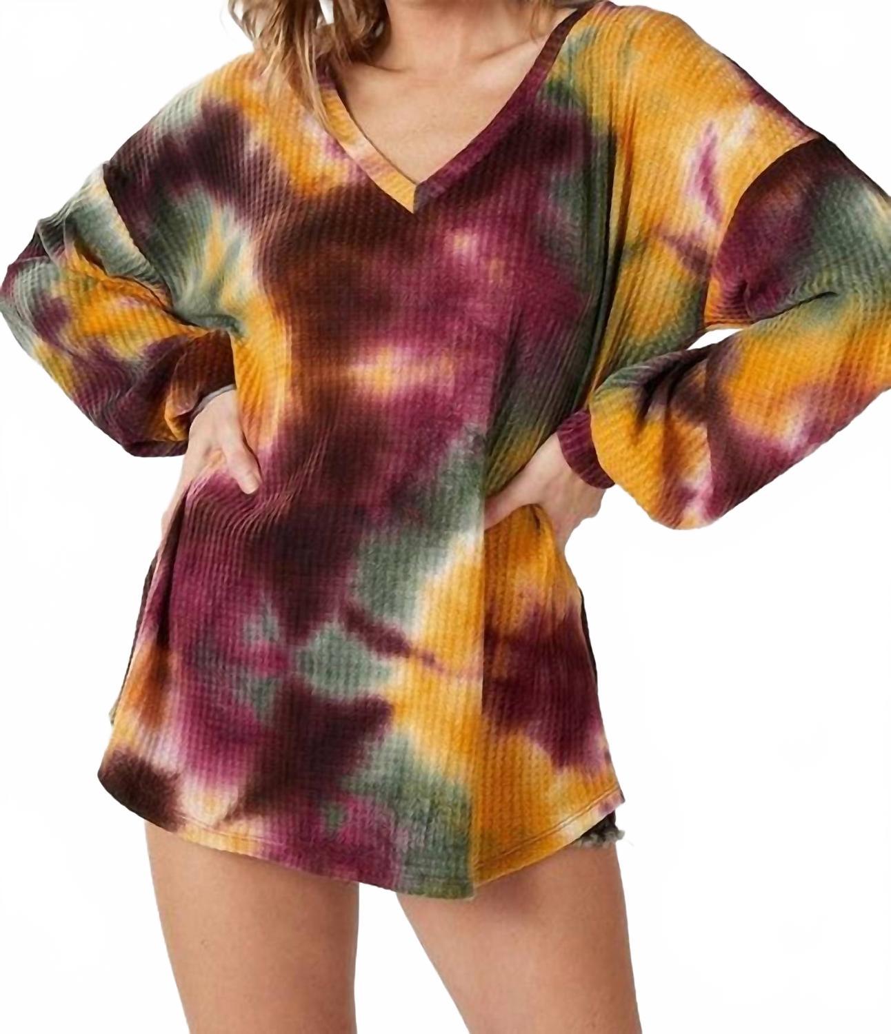 

Тай-дай топ с вафельной вязкой в сливово-оливковом цвете BiBi