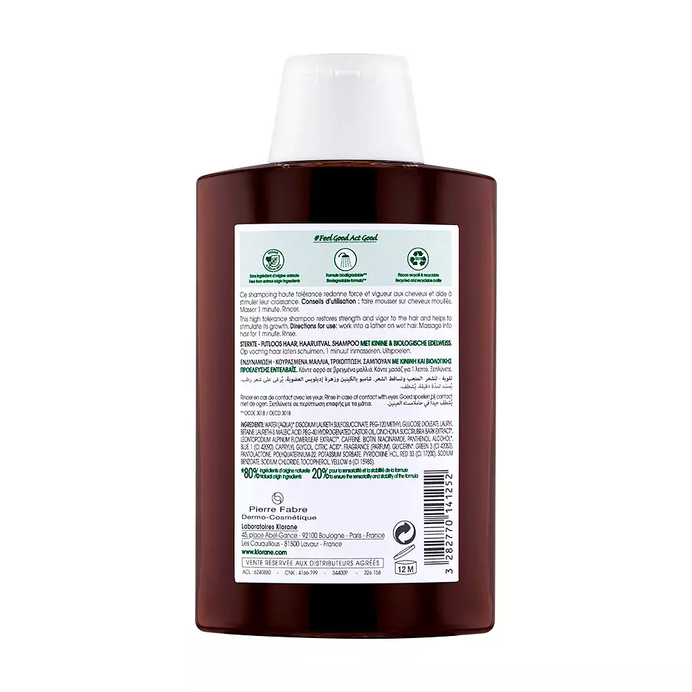 Шампунь A la quinina y edelweiss bio champú para caída cabello Klorane, 200 мл. — фото 2