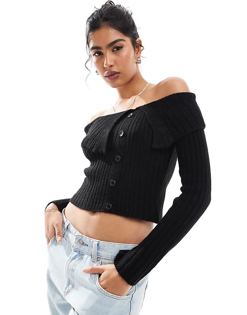 

Пуговица через асимметричный джемпер черного цвета ASOS DESIGN