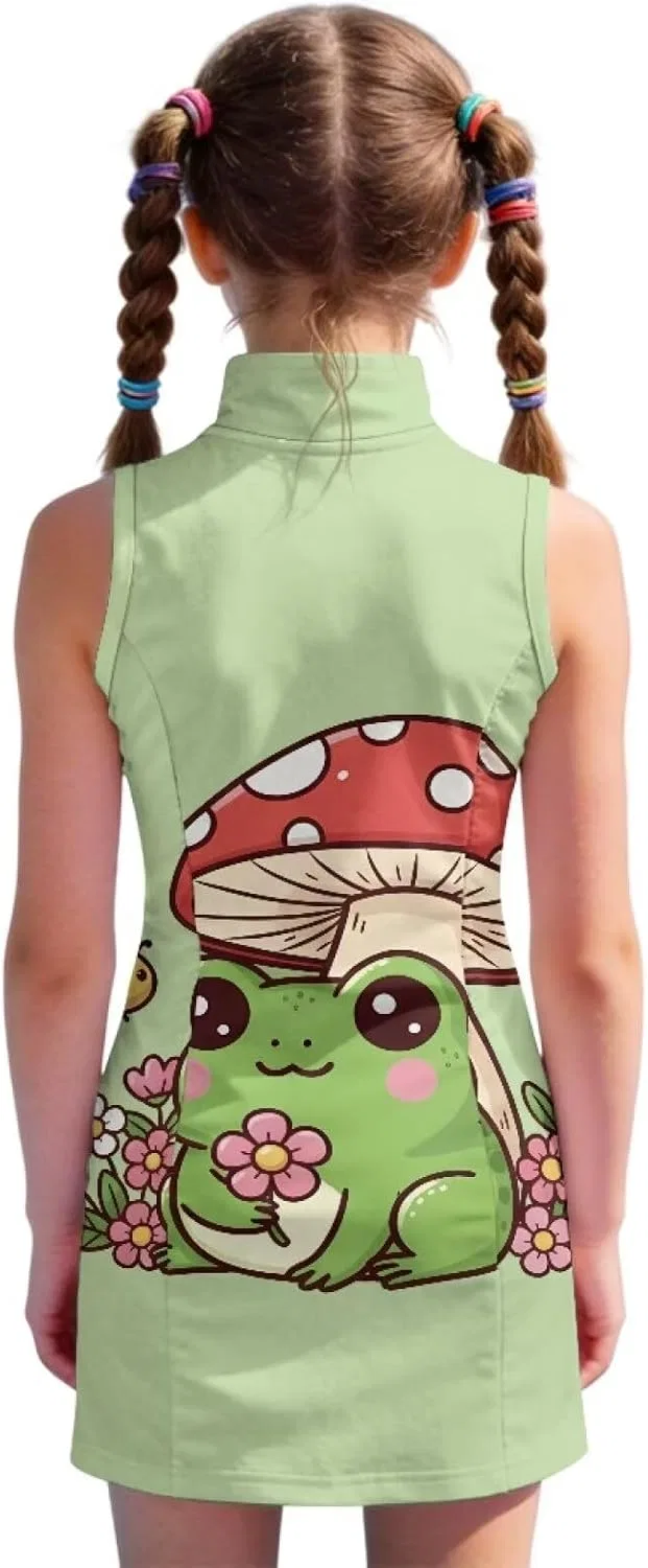 Платье для тенниса и гольфа без рукавов Boatee, принт Cute Frog Mushroom Print — фото 2