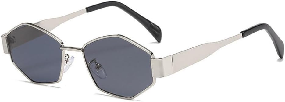 

Модные солнцезащитные очки для мужчин и женщин, роскошные, уникальные, многоугольные, винтажные, с индивидуальным дизайном, в маленькой оправе, с защитой от УФ-излучения UV400 TKKTLLT, Silver Gray