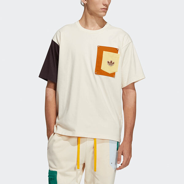 Футболка adidas originals Series Contrast Color Stitching Pocket Round Neck Short Sleeve Creamy White T-Shirt, мультиколор — фото 2