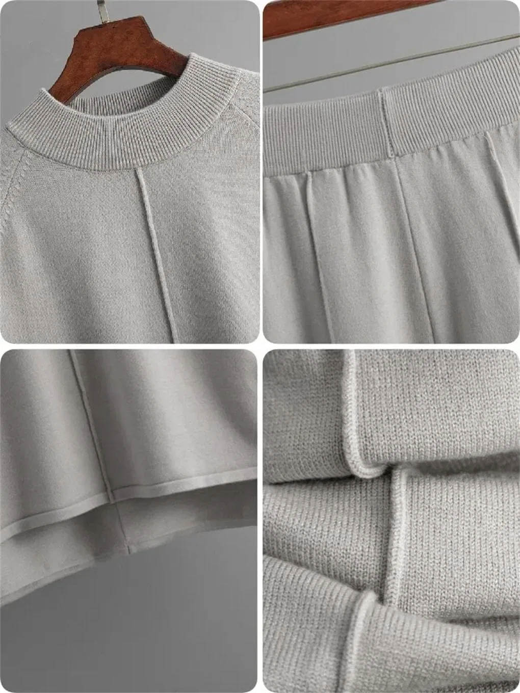 Женский спортивный костюм с круглым вырезом, вязаный, Apricot — фото 2