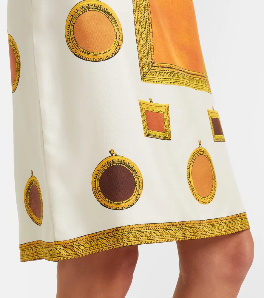 Юбка-карандаш из шелкового твила с принтом Versace, белый — фото 4