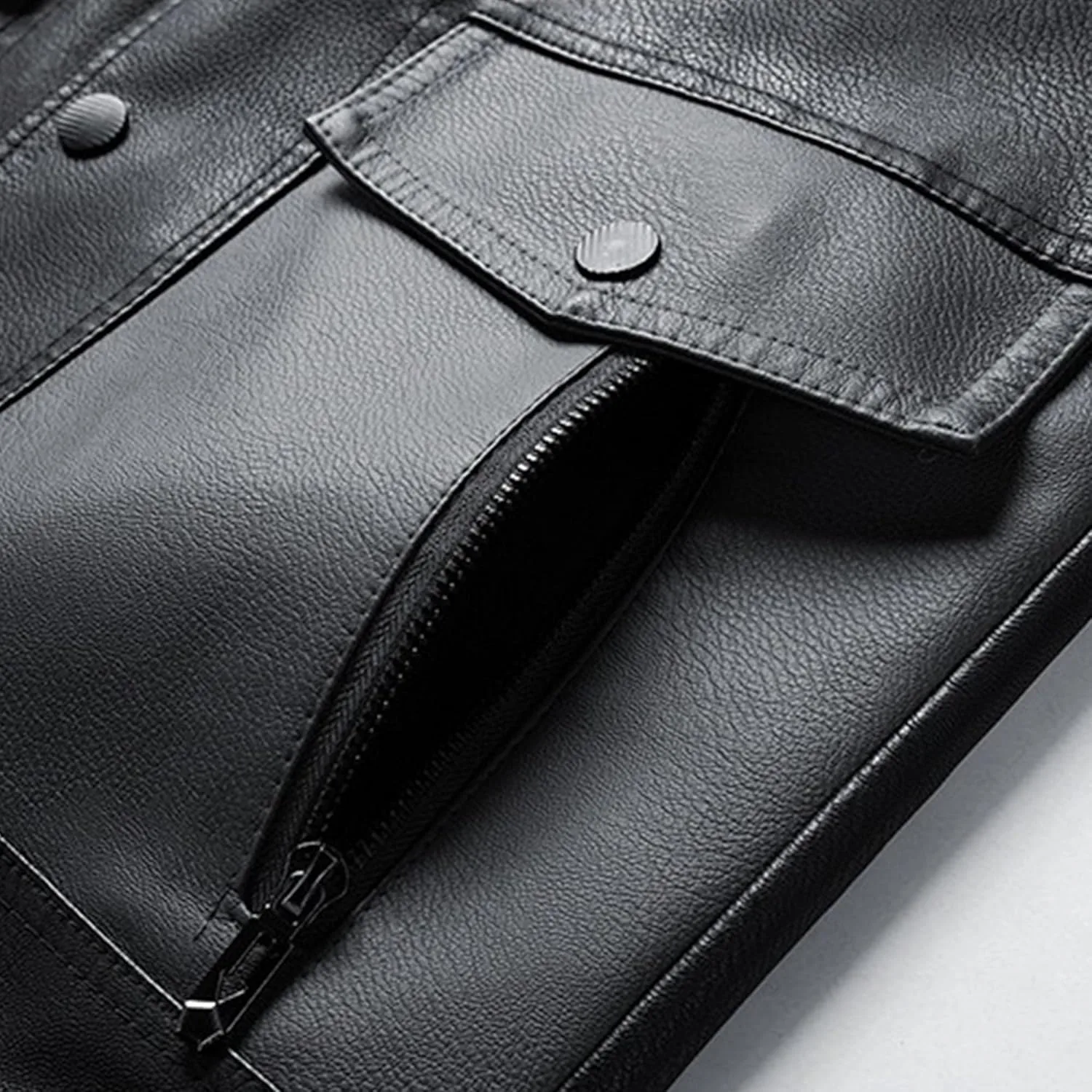 Кожаная куртка мужская Pu легкая с молнией и карманами Slim Fit деловая повседневная Generic, черный — фото 4