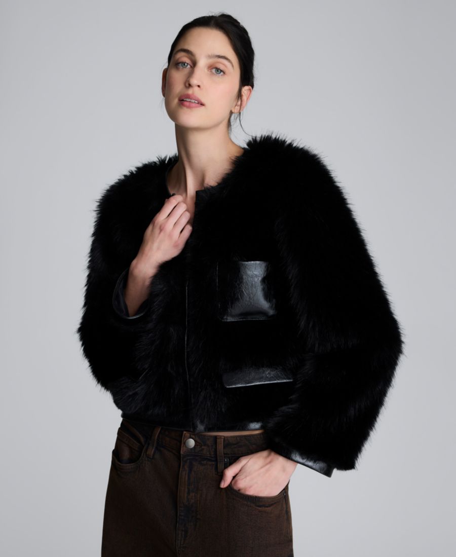 

Женская куртка из искусственного меха с контрастными карманами Kenneth Cole, Black