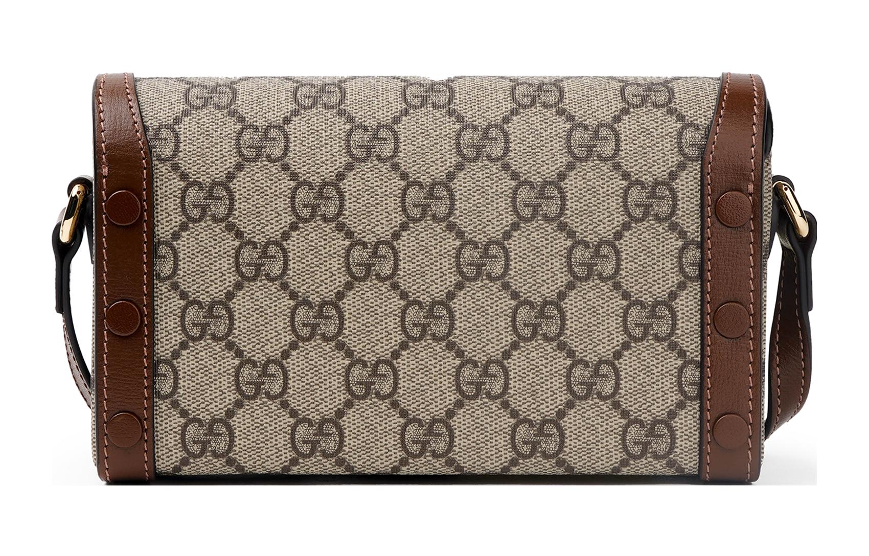 Мини-сумка через плечо GUCCI Horsebit 1955 с кожаными вставками — фото 3