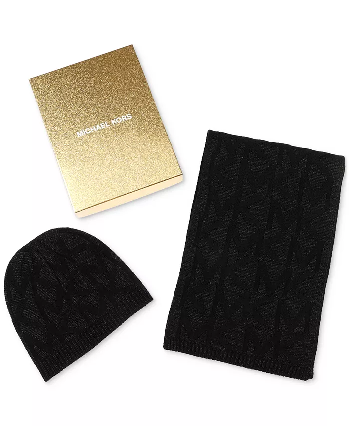 

Женский комплект шапки и шарфа Debossed Knit Metallic Michael Kors, черный