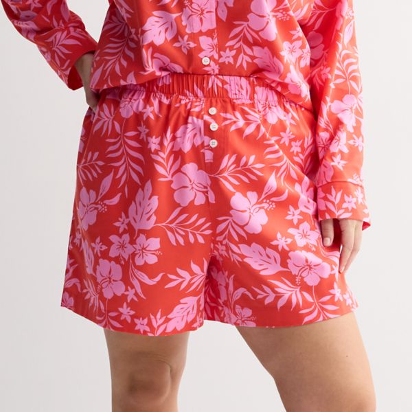 

Тканые раздельные шорты для сна больших размеров Sonoma Goods For Life, цвет red pink floral