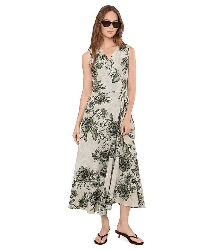 Платье с цветочным принтом модель Sleeveless V-Neck Floral Gauze Faux Wrap Dress Calvin Klein, Indigo Multi — фото 2