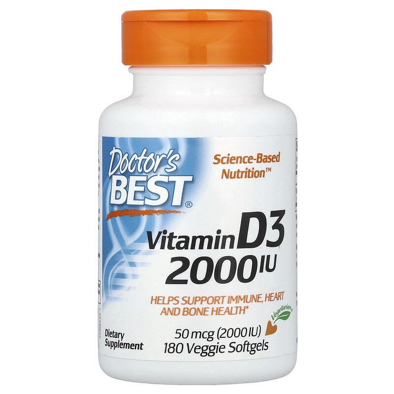 

Doctor's Best, Витамин D3, 50 мкг (2000 МЕ), 180 растительных капсул
