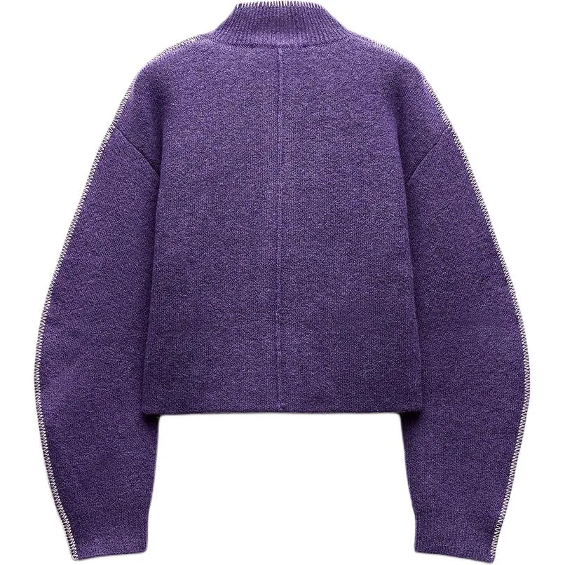 ZARA Кардиган женский вязаный умеренный водолазка фиолетовый — фото 4