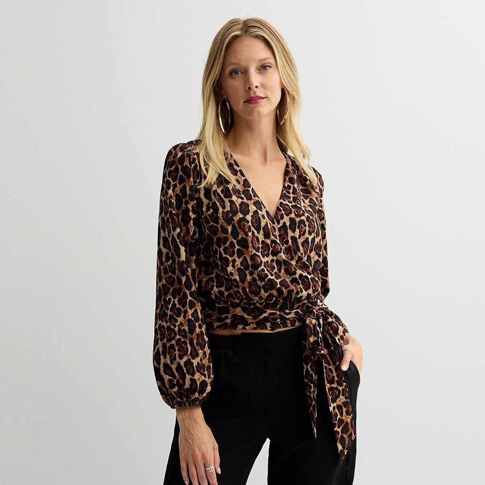 

Женский топ INTEMPO Surplice с завязкой спереди, цвет Leopard