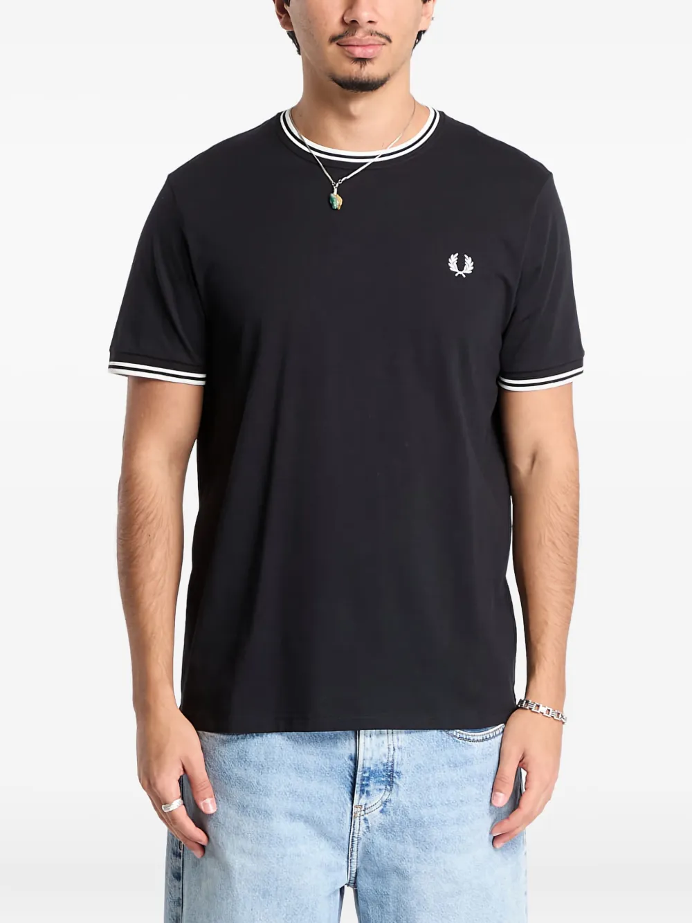 

Хлопковая футболка с контрастной отделкой Fred Perry, черный