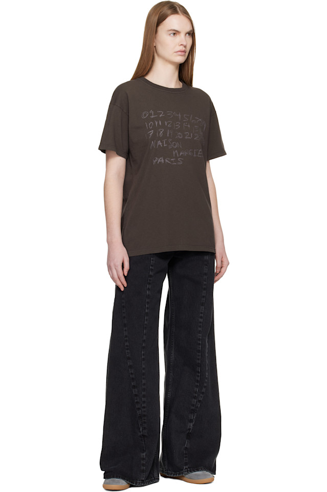 Хлопковая футболка с цифровым рисунком Maison Margiela, коричневый — фото 4