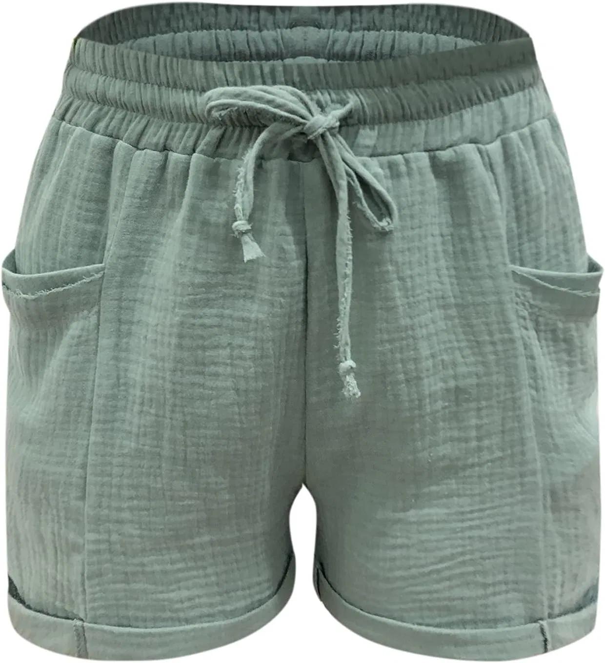 Шорты для активного отдыха, широкие, на поясе, Cotton-Linen Blend, Green — фото 3