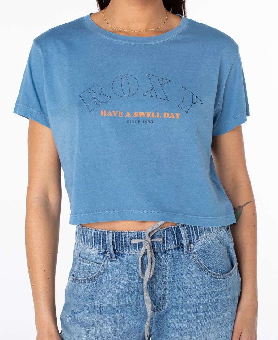 Женская укороченная футболка свободного кроя с коротким рукавом Swell Day Roxy, Captain Blue — фото 4