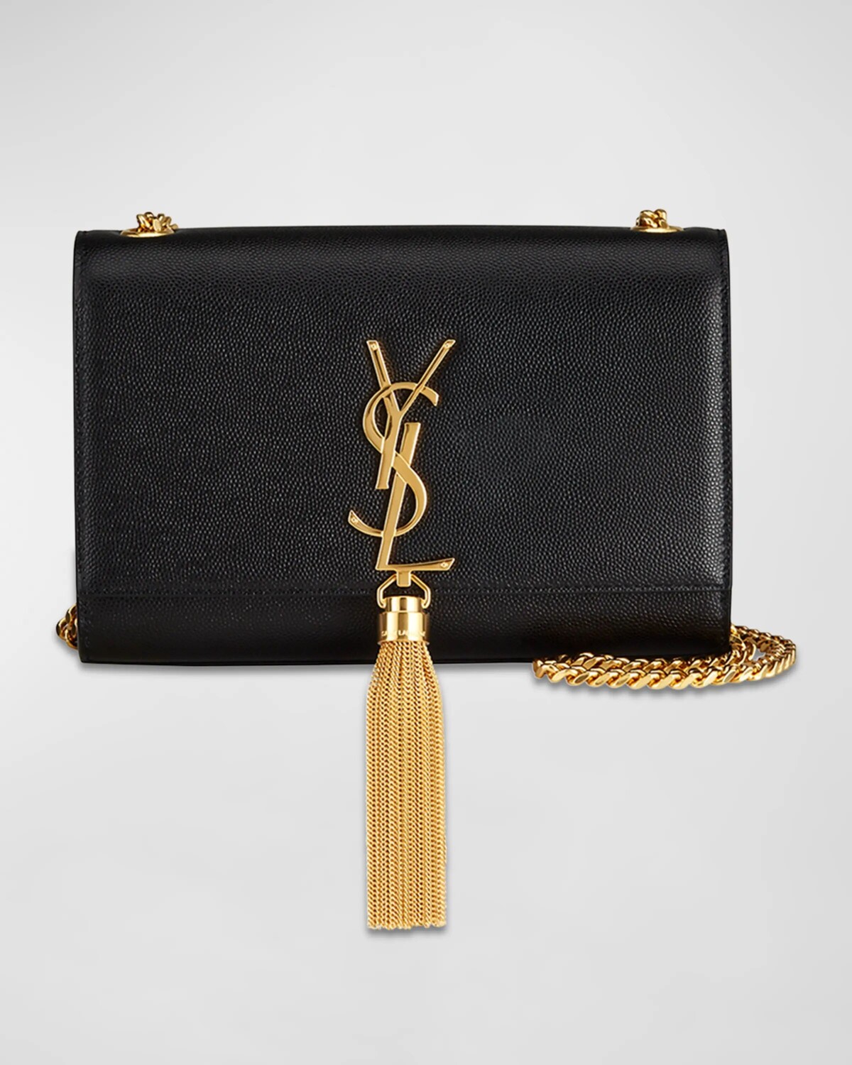 

Маленький кошелек Kate YSL с кисточкой на цепочке из зерненой кожи Saint Laurent, цвет Noir