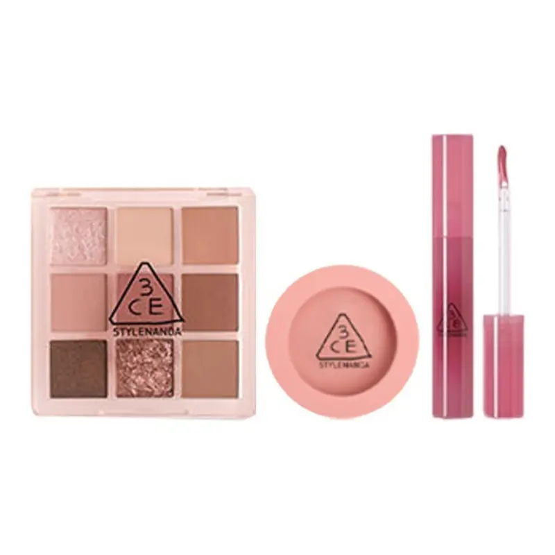 

Наборы для макияжа Jiugongge: тени для век, жидкая помада, румяна 3CE, taro paste eye palette+nude розовый blush+sweet guava lip gloss