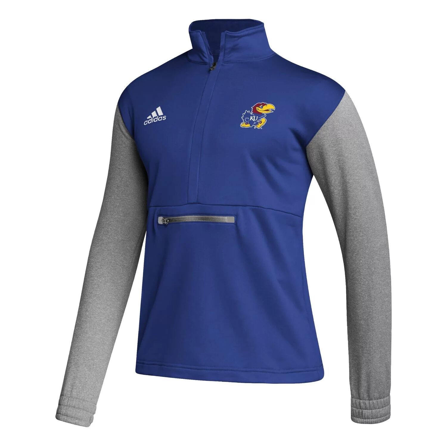 Мужская футболка с молнией до половины длины Kansas Jayhawks Team AEROREADY королевского/серого цвета adidas — фото 2