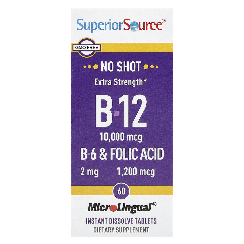 

Superior Source, B-12, B-6 и фолиевая кислота, повышенная сила действия, 60 быстрорастворимых таблеток MicroLingual