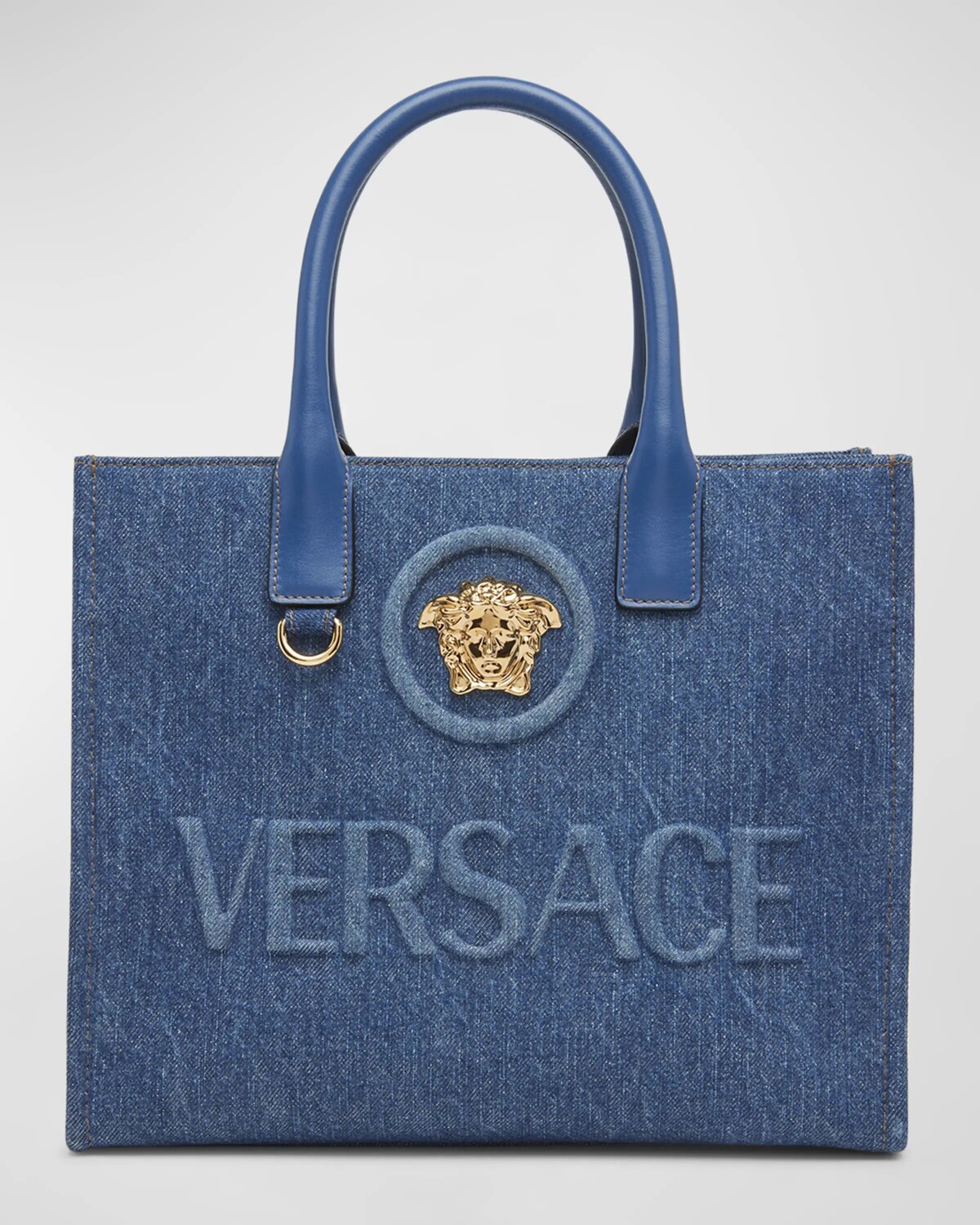 

Маленькая джинсовая большая сумка La Medusa Versace, цвет Navy Blue Versace Gold