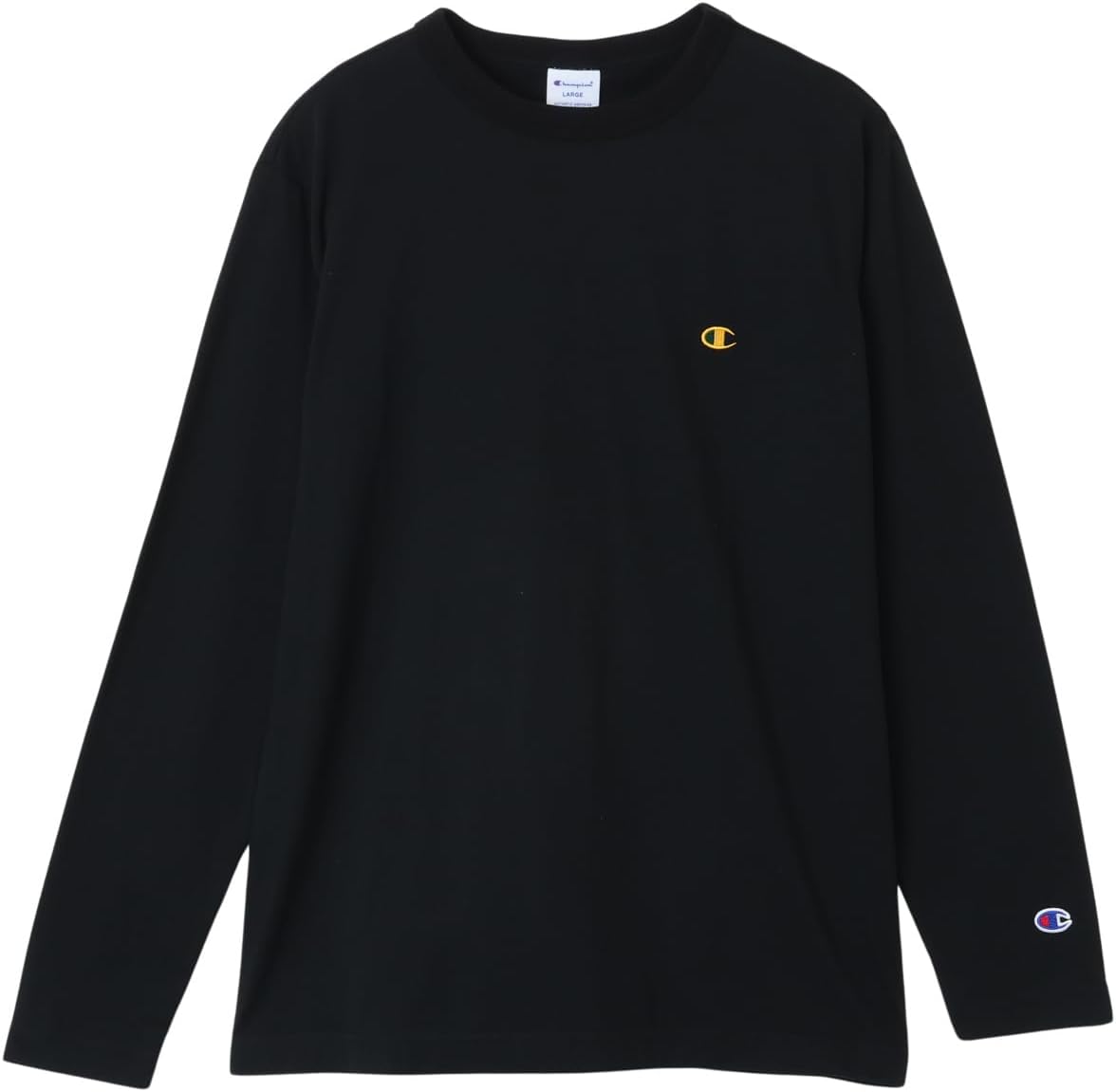 

Мужская футболка с длинным рукавом Champion C8-X408, круглый вырез, 100% хлопок, вышитый логотип One-Point, базовая футболка, черно-желтая