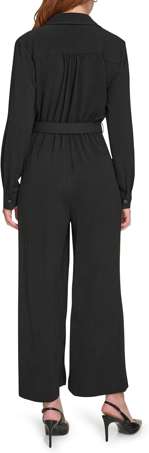 Женский повседневный комбинезон Calvin Klein с длинным рукавом и поясом, Black — фото 4