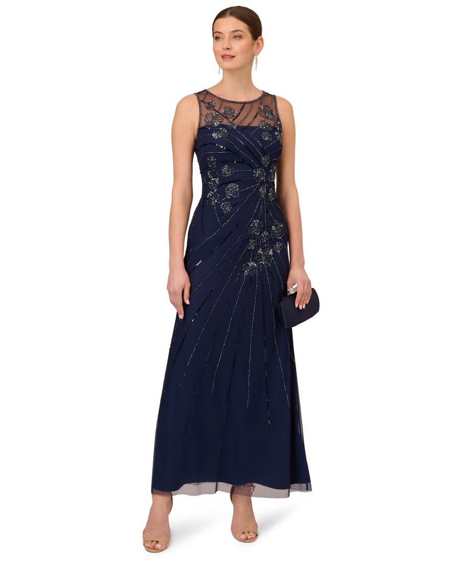 

Женское длинное платье с бисером Adrianna Papell, Light navy