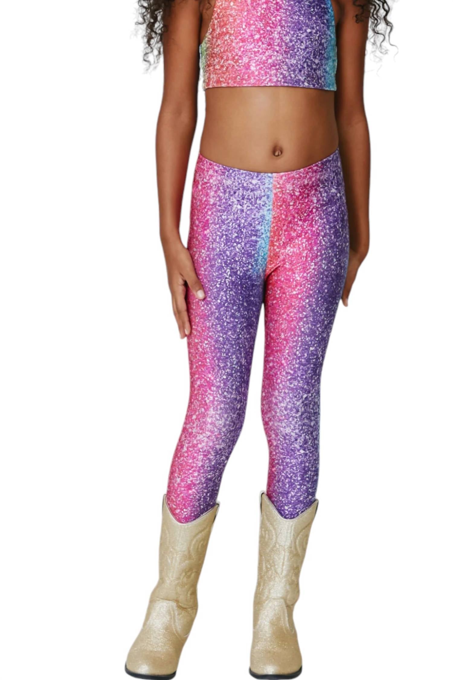

Леггинсы Hi Shine для девочек с радужной блестящей фольгой Terez, цвет rainbow glitter foil