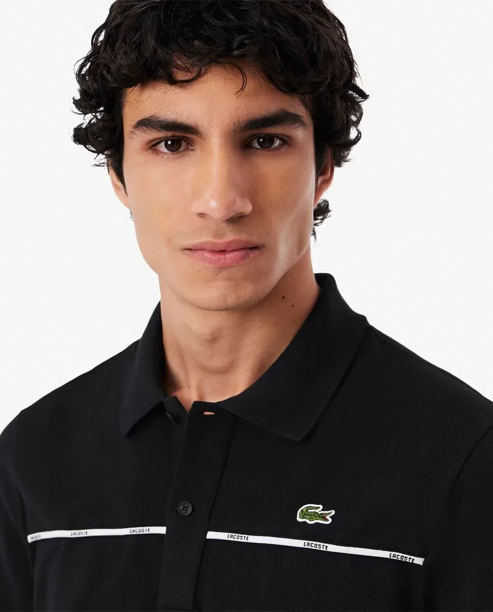 Мужское поло стандартного кроя с логотипом на манжете коротких рукавов Lacoste, черный — фото 3