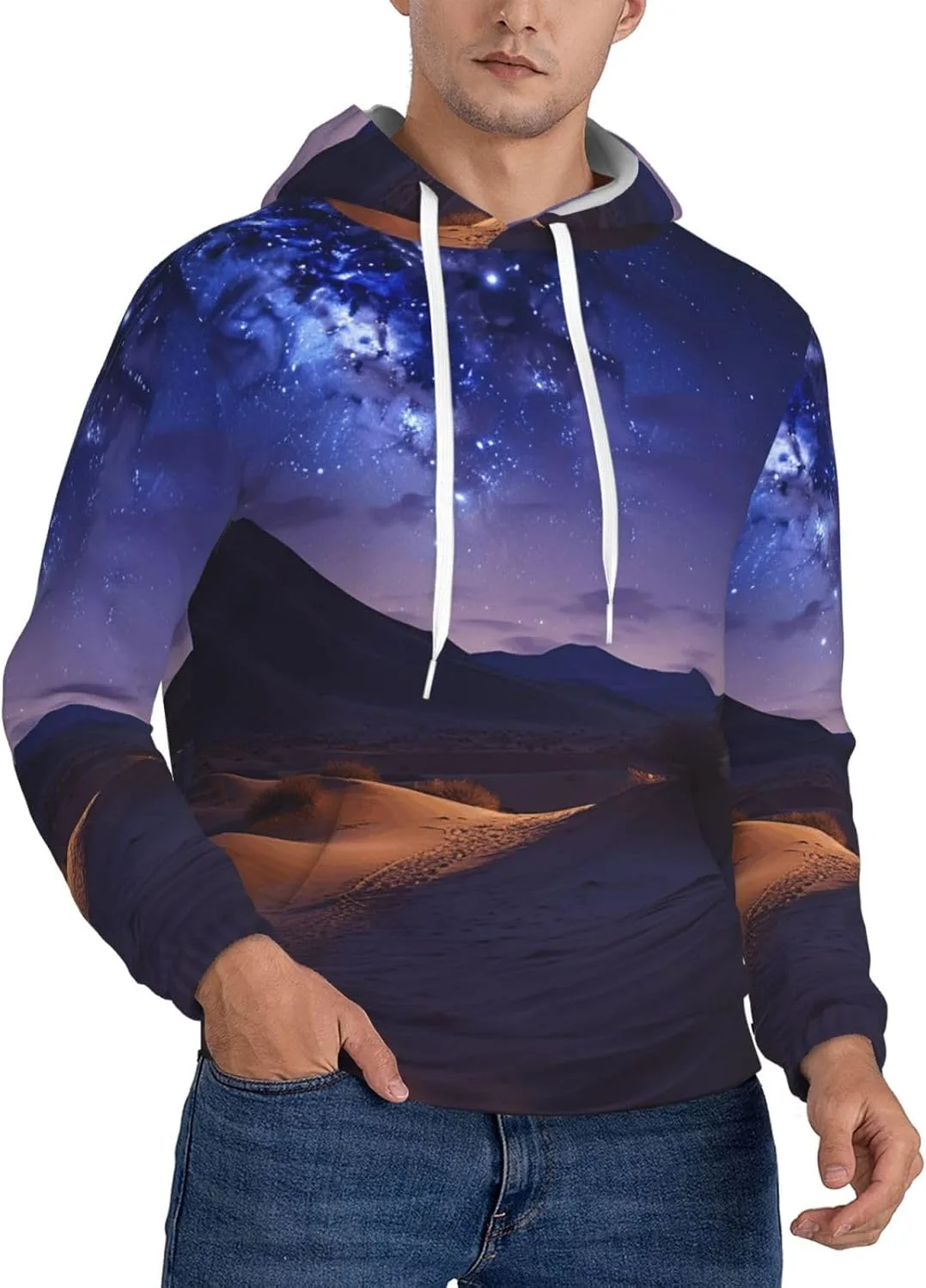 

Мужской пуловер-худи Night in the Desert, мягкий, ветрозащитный, с карманом SDTYKHJ