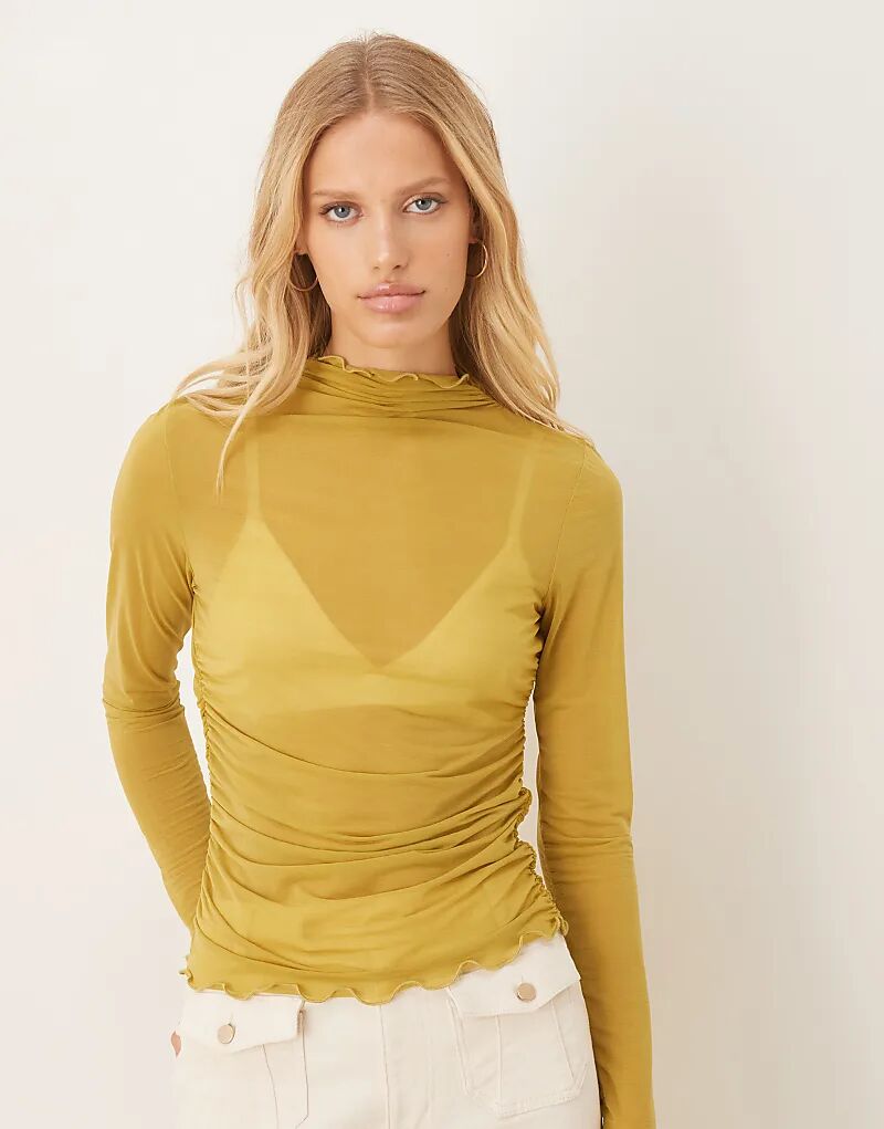 

Лонгслив из полупрозрачной сетки с высоким воротом и длинными рукавами цвета шартрез от ASOS DESIGN