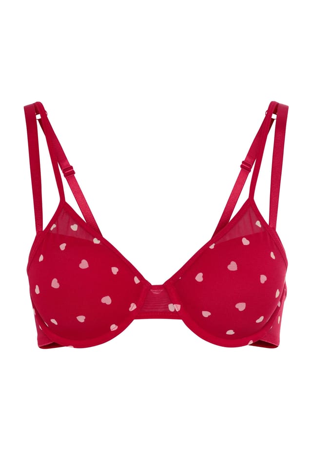 

Бюстгальтер на косточках с рисунком в виде сердца и регулируемыми двойными бретелями Manguun, красный
