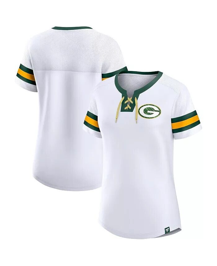 

Женская белая футболка Green Bay Packers Sunday Best на шнуровке Fanatics