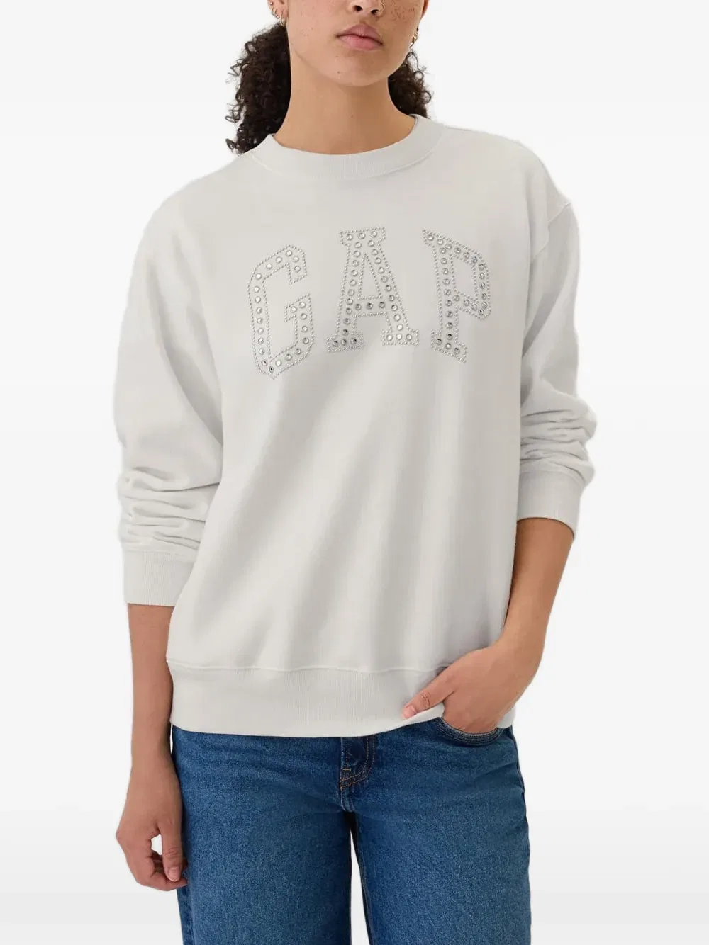 Свитер с логотипом, украшенным ронстоунами Gap, нейтральный — фото 3