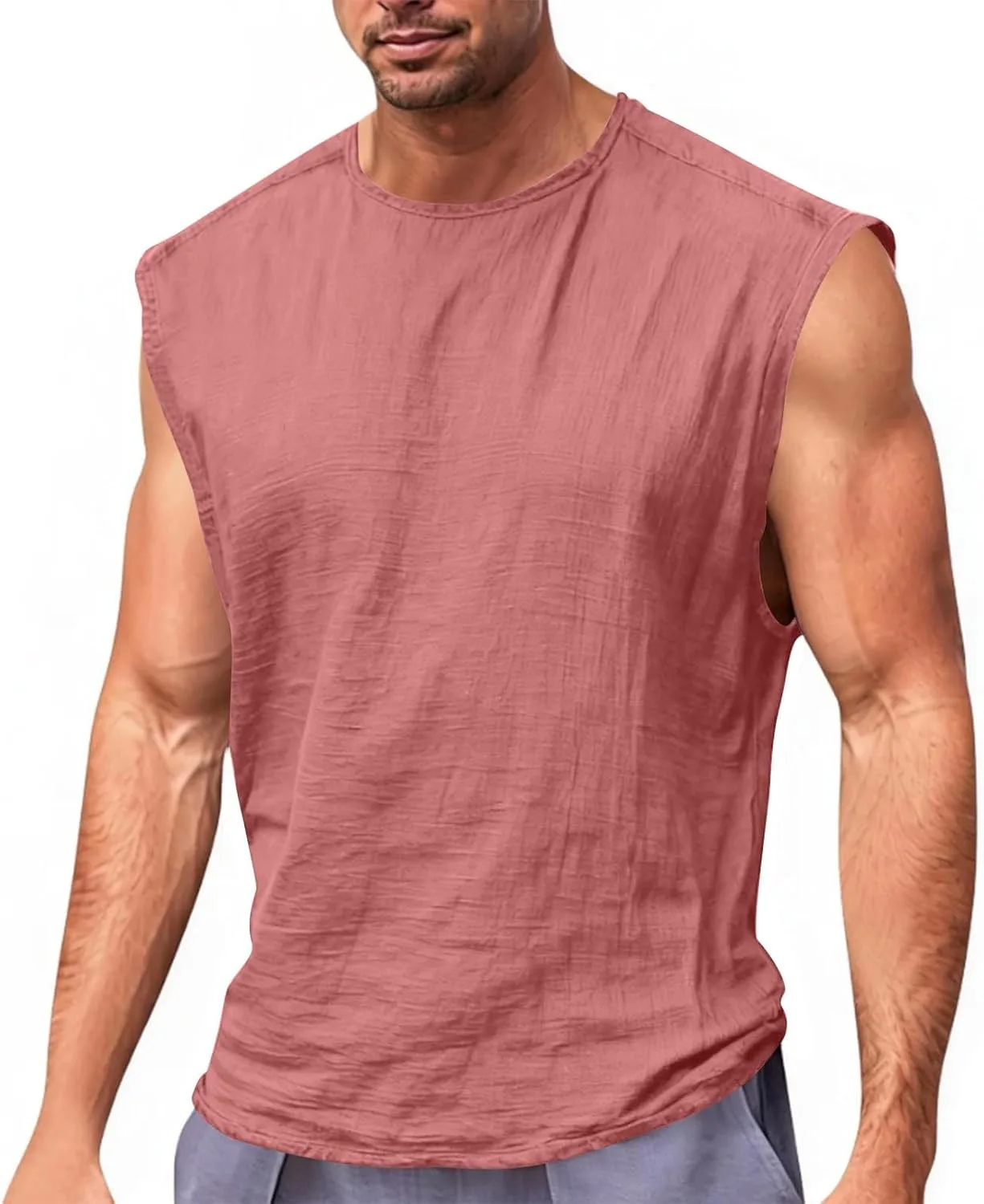 

Мужская летняя безрукавка Cotton Linen, Crew Neck, для пляжа и спортзала