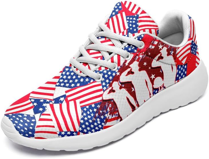 

Кроссовки для бега с американской тематикой для мужчин и женщин, стиль США, флаг США, звезды, легкие, комфортные, с амортизацией, для ходьбы Awsole, белый