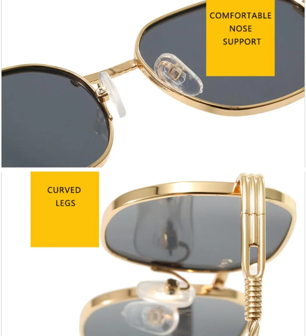 

Ретро-солнцезащитные очки в маленькой металлической оправе для женщин и мужчин, с градиентными линзами UV400, в стиле панк (черно-серый) TVTBBVV, Black Gray