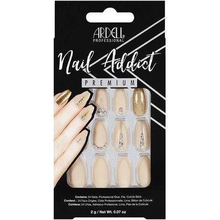 

Nail Addict Nude Jeweled Press на ногтях с клеем и пилкой — 24 ногтя с искусственным блеском для красивых ногтей — длинные кончики, Ardell