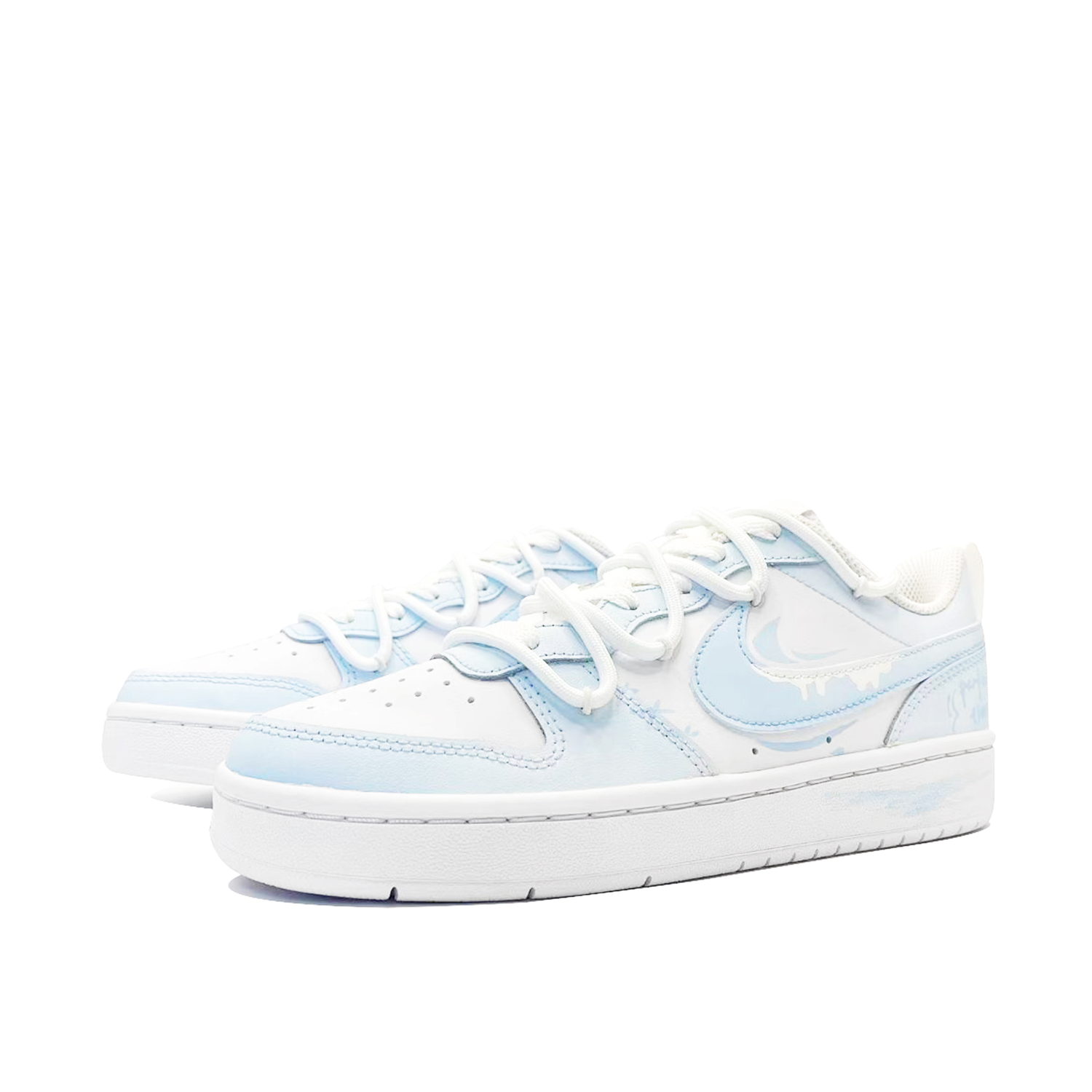 Nike Кроссовки Court Borough 2 Glacier Waterfall Balance Slip Resistant Anti Kick Low top Skateboard Shoes Blue White Kids' — фото 4