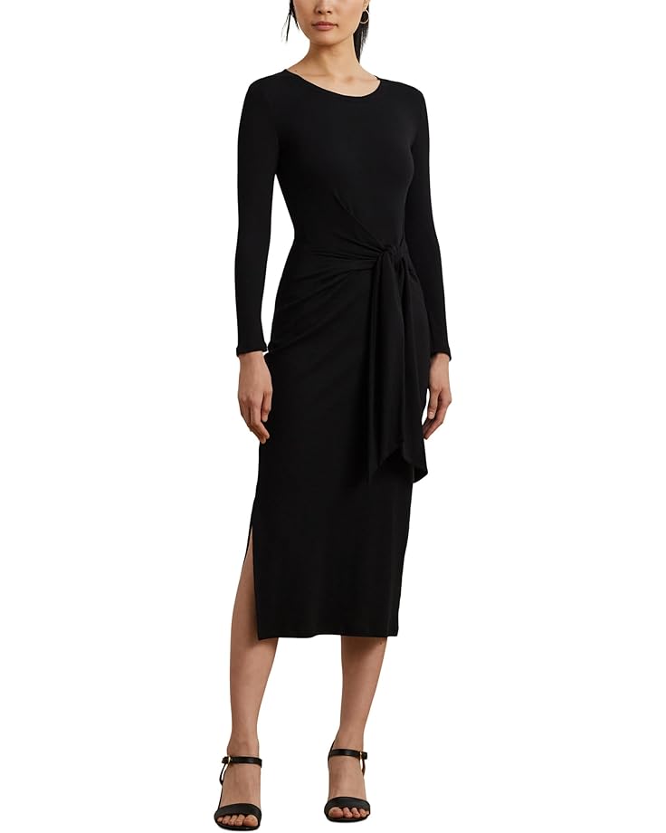 

Платье Lauren Ralph Lauren Tie-Front Cotton-Blend Crewneck Dress, черный