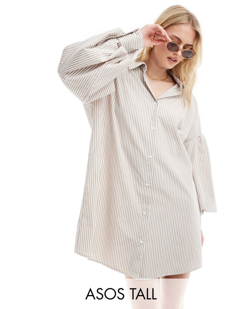 

Платье-рубашка-бойфренд в полоску с камнями ASOS DESIGN Tall